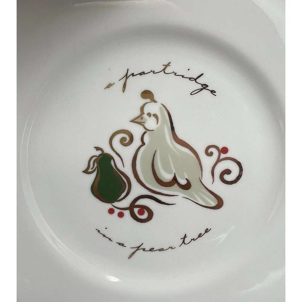 6 Pier 1 12 Days of Christmas Porcelain 7.75 in Snack Dessert Plates Partridge